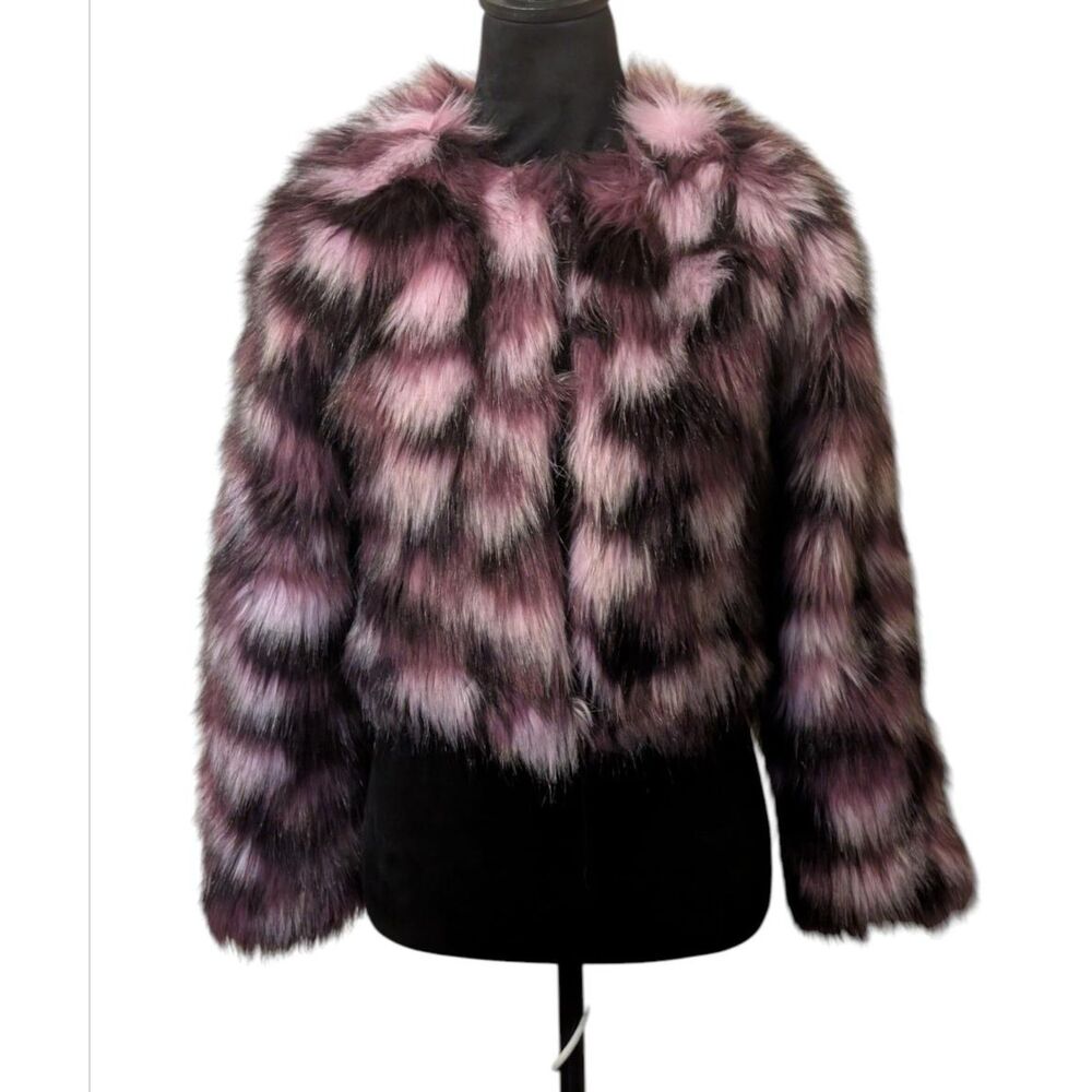 Marciano Guess Y2K Purple Pink Faux Fur Cropped Jacket Coat Large Luxury